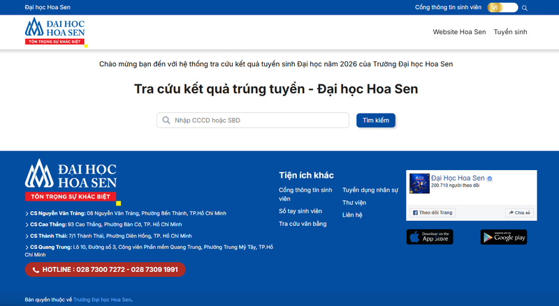 Tra cứu kết quả xét tuyển