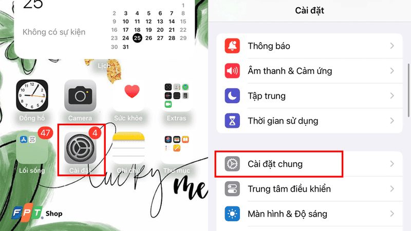 Chọn Cài đặt chung trên điện thoại