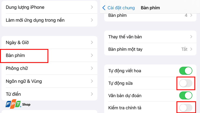 Gạt công tắc tắt các mục liên quan