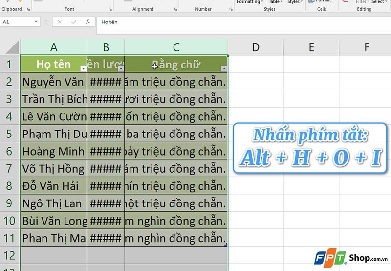 Cách chỉnh độ rộng tự động trên Excel - 02