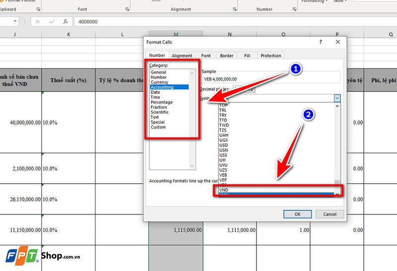 Định dạng tiền trong Excel - 03