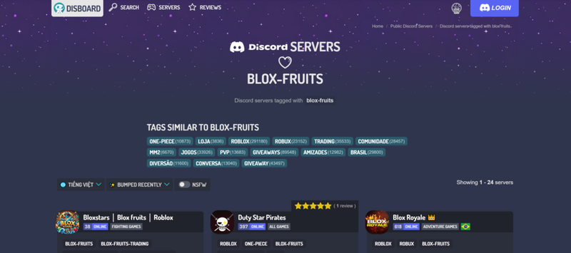 Kênh Discord Blox Fruits toàn cầu