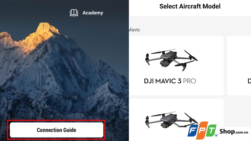 Nhấn vào “Connection Guide” để chọn mẫu drone