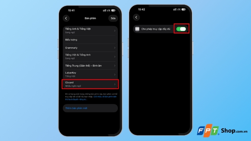 Mở quyền cho phép Gboard truy cập đầy đủ