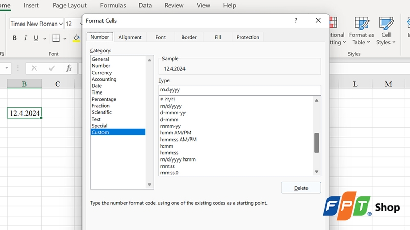 Excel cung cấp loạt các định dạng ngày tháng có sẵn