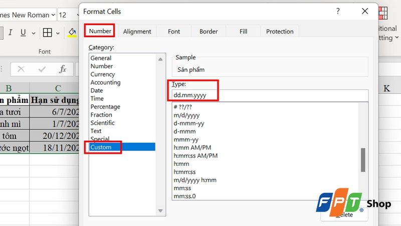 Chọn định dạng tùy chỉnh (Custom)
