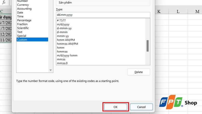 Nhấn OK để áp dụng thay đổi