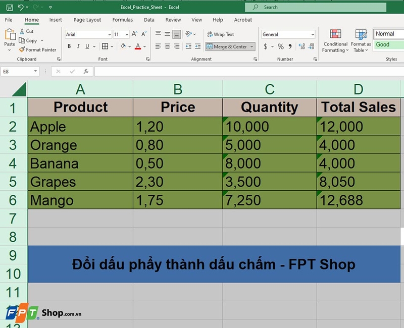 Đổi dấu phẩy thành dấu chấm trong Excel - 03