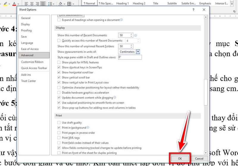 Cách đổi inch sang cm trên Word - 07
