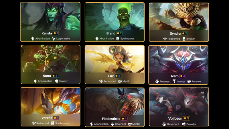 Các tướng trong đội hình Mực Thây Ma DTCL