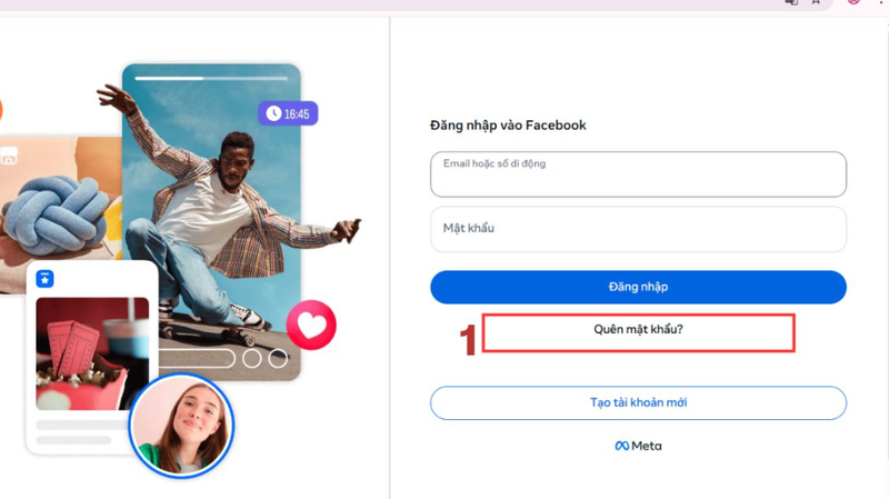 Truy cập trang đăng nhập Facebook rồi nhấn Quên mật khẩu?