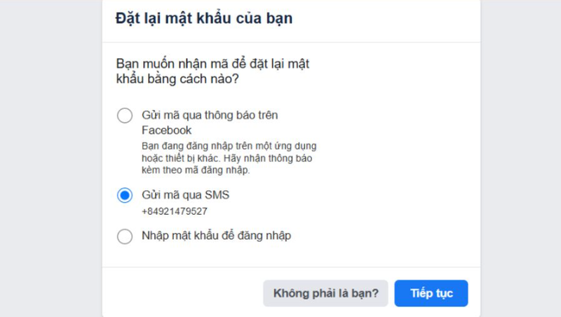 Chọn mục Gửi mã qua SMS rồi nhập captcha xác minh