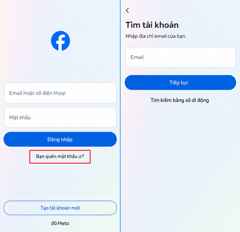 Điền địa chỉ Gmail đã dùng đăng ký Facebook