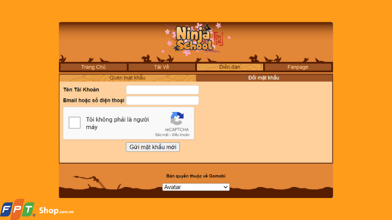Truy cập vào website Quên Mật Khẩu của Ninja School Online tại đây