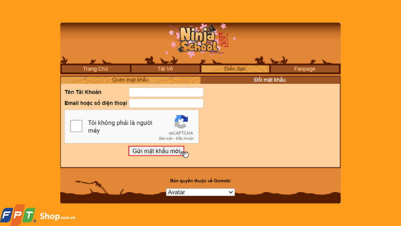 Sau khi hoàn tất, bạn xác thực CAPTCHA và nhấn Gửi lại mật khẩu mới