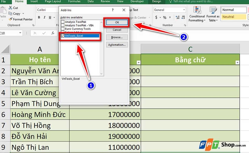 Đổi tiền số thành tiền chữ trong Excel - 06
