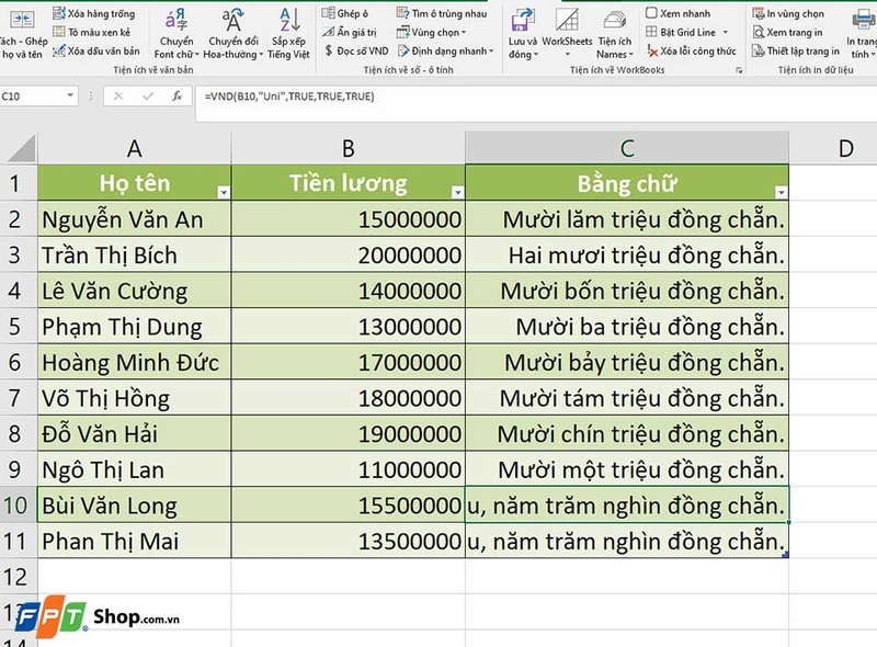 Đổi tiền số thành tiền chữ trong Excel - 02