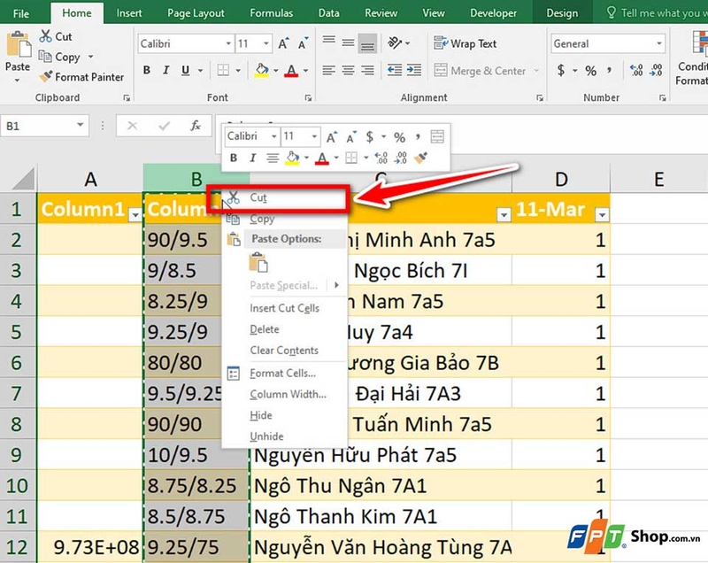 Hướng dẫn đổi vị trí cột trong Excel - 05