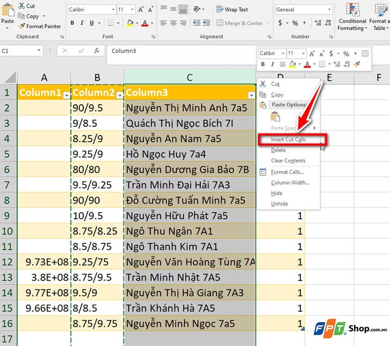 Hướng dẫn đổi vị trí cột trong Excel - 04