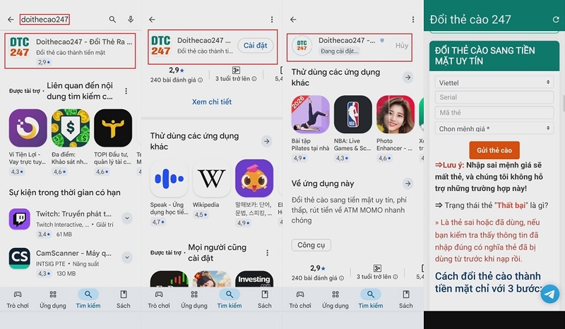 Cách tải về ứng dụng Doithecao247 cho thiết bị Android của bạn