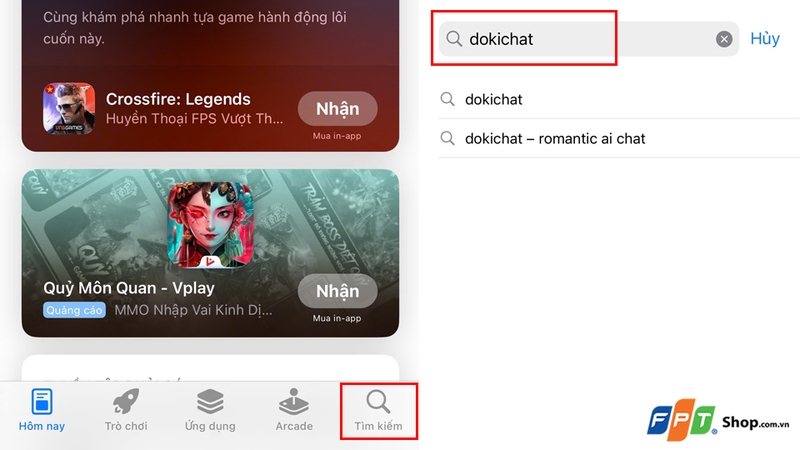 Nhập từ khóa "Dokichat" vào thanh tìm kiếm