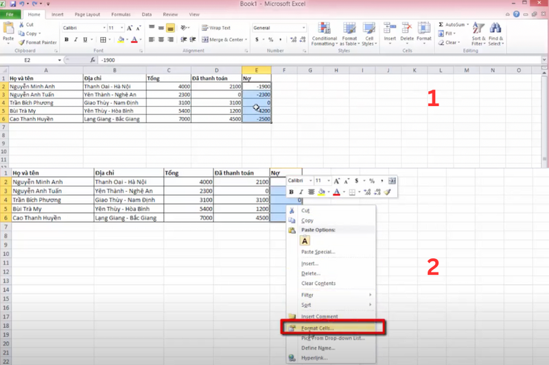 đóng dấu ngoặc số âm trong Excel (2)