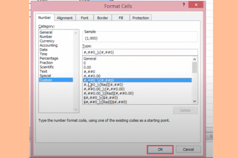 đóng dấu ngoặc số âm trong Excel (4)