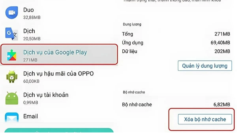 Xóa bộ nhớ cache và dữ liệu của Google Play Store