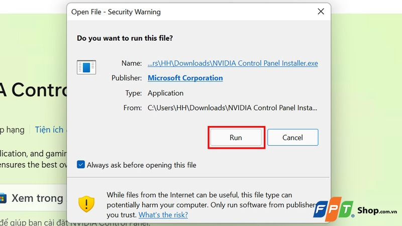 Nhấn “Run” trong hộp thoại
