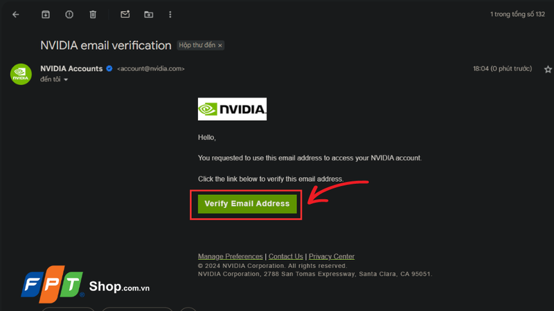 nhấn vào nút Verify Email Address