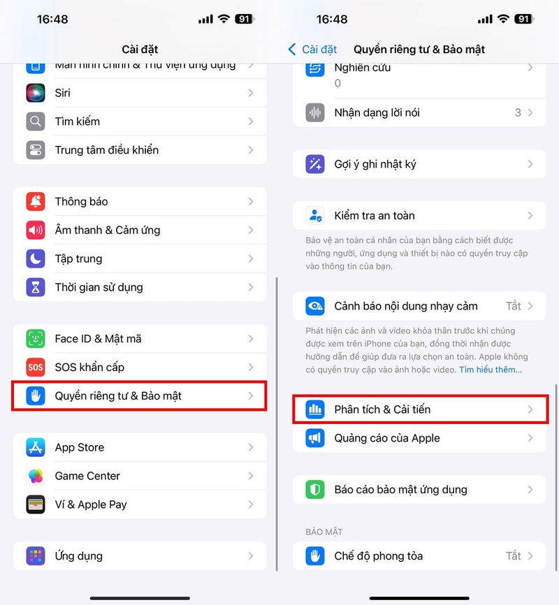 Cách bật/tắt dữ liệu phân tích trên iPhone 1