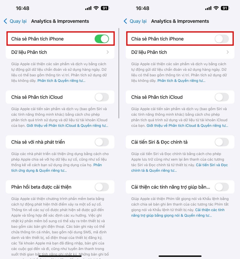 Cách bật/tắt dữ liệu phân tích trên iPhone 2