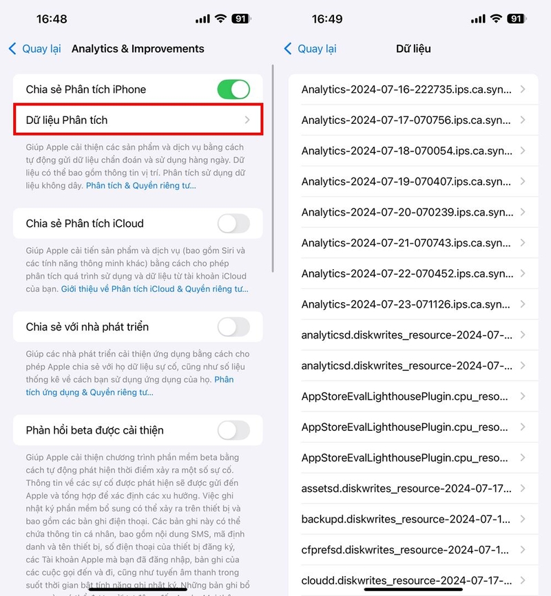 Cách bật/tắt dữ liệu phân tích trên iPhone 3