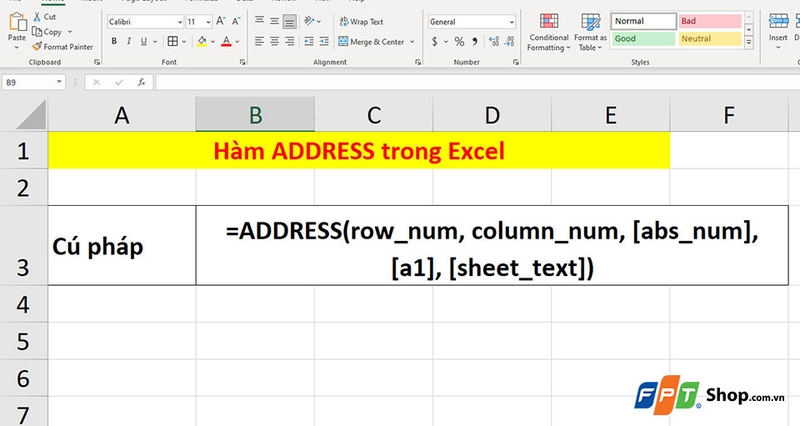 Dùng hàm ADDRESS trong Excel - 02