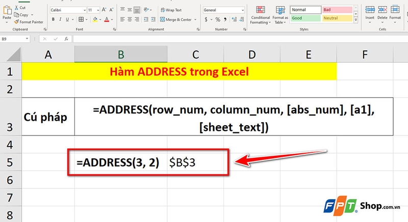 Dùng hàm ADDRESS trong Excel - 04