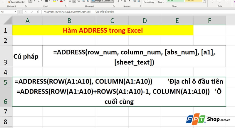 Dùng hàm ADDRESS trong Excel - 06