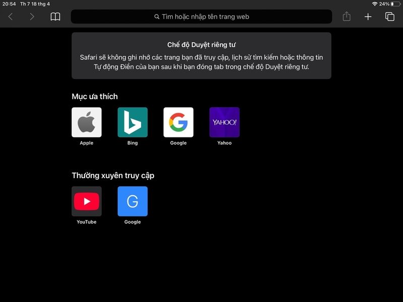 duyệt web riêng tư trong Safari trên iPad 5
