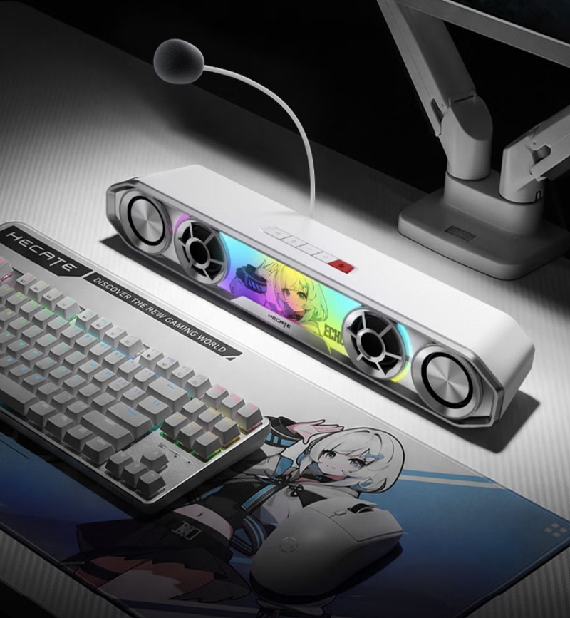 Hệ thống đèn RGB trên Edifier Hecate G2000 Bar tạo điểm nhấn ánh sáng cho không gian chơi game.