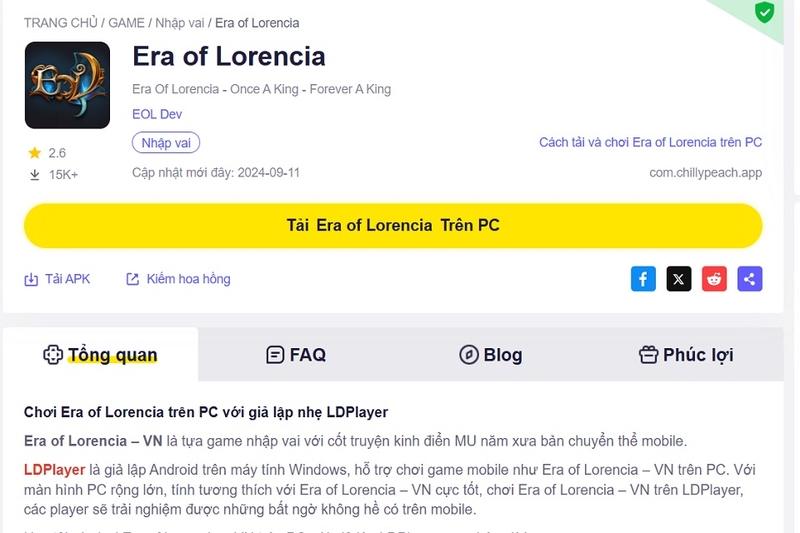 Cách tải và chơi Era Of Lorencia trên PC
