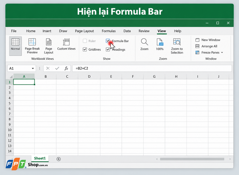 Excel không hiện công thức 2