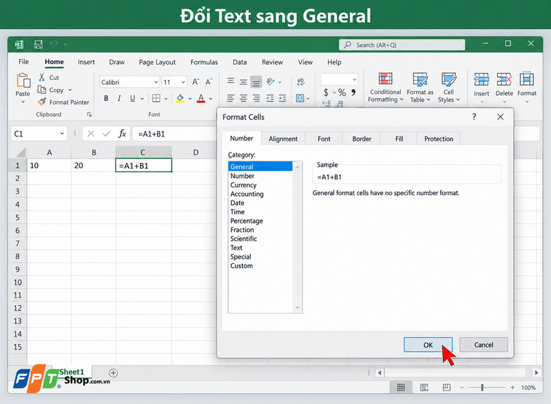 Excel không hiện công thức 3