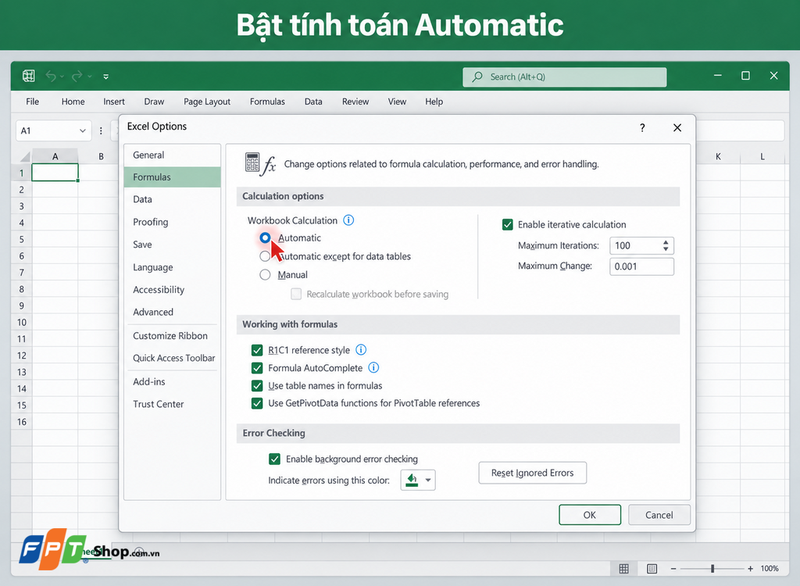 Excel không hiện công thức 4