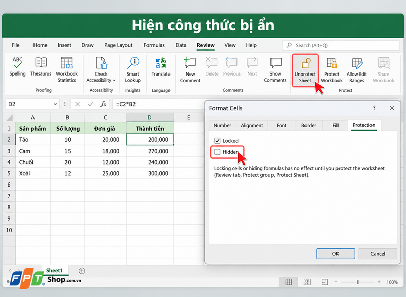 Excel không hiện công thức 5
