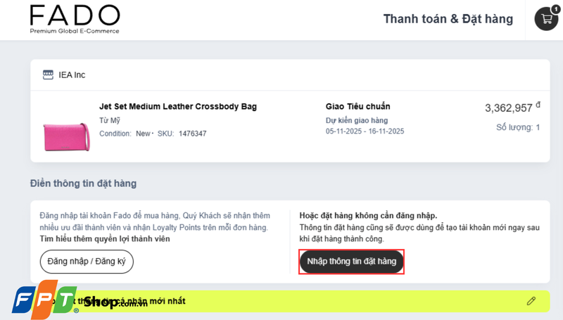 Nhập thông tin đặt hàng