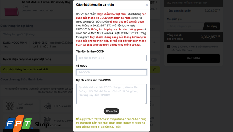 Cập nhật thông tin cá nhân
