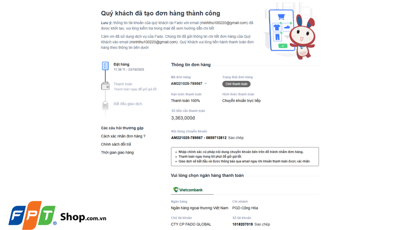 Đặt hàng thành công