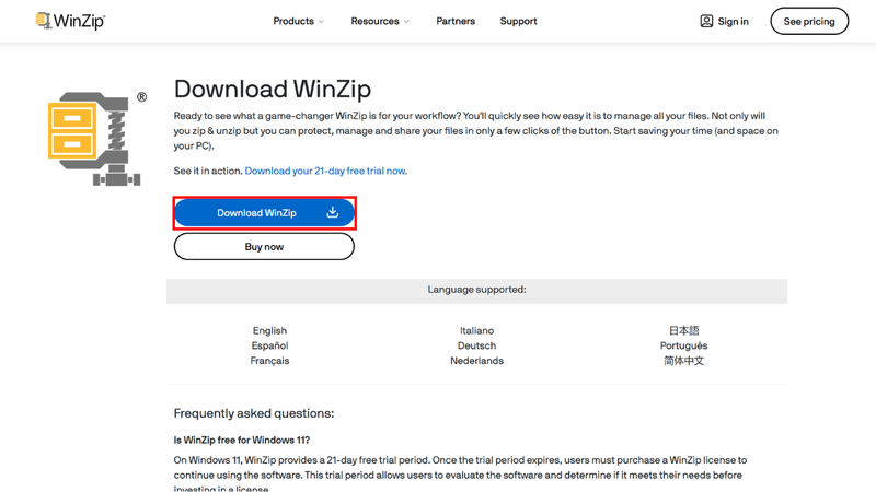 Cách tải WinZip 1
