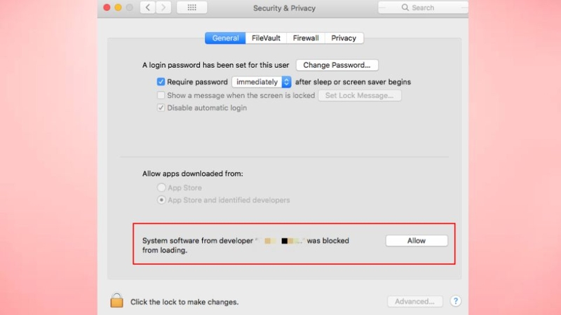 Nhấp vào nút Allow trong Security & Privacy để bỏ qua Gatekeeper