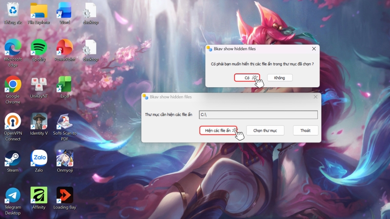 Nhấn vào nút “Hiện các file ẩn”