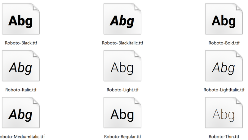Các mẫu font Roboto
